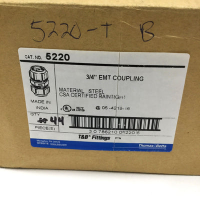 New – Open box Lot of 44 Thomas & Betts 5220 EMT Conduit Coupling Compression Fittings, 3/4"
