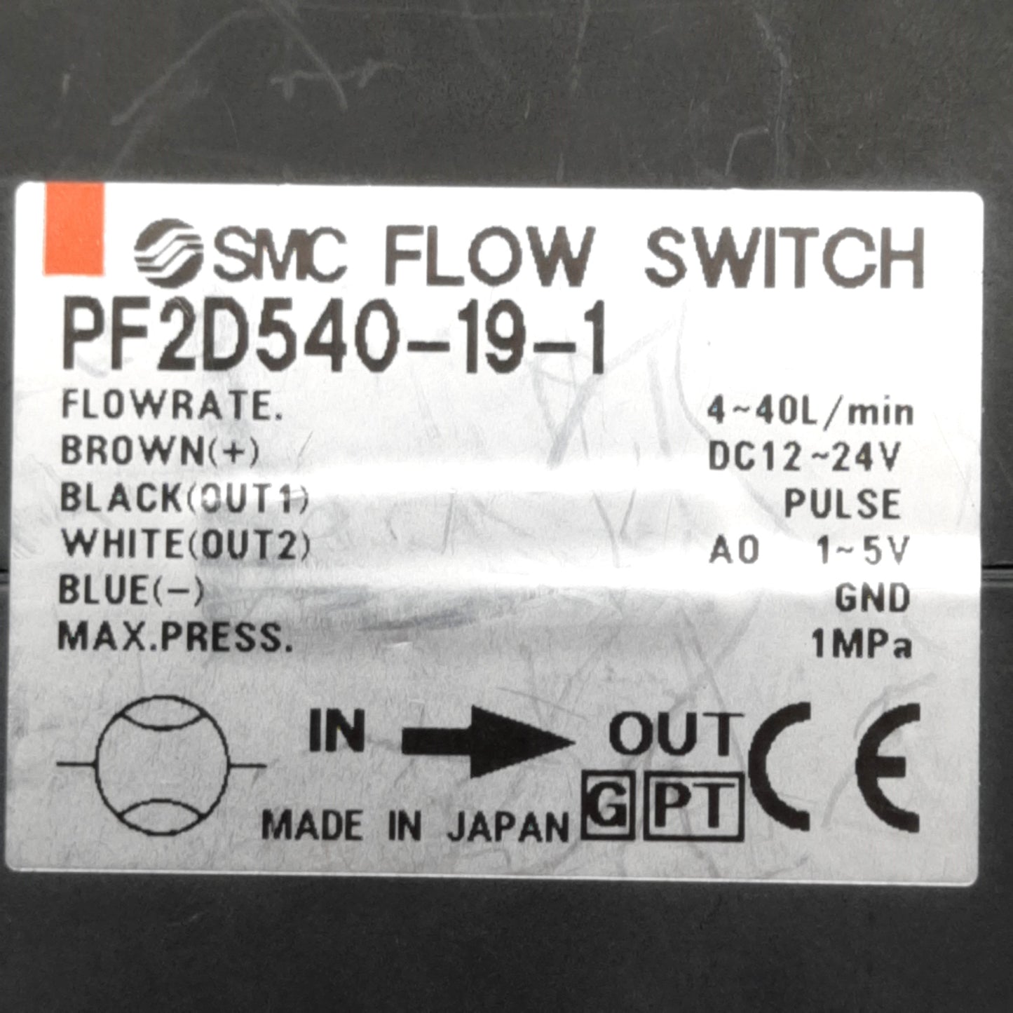 Used SMC PF2D540-19-1 Digital Flow Switch, 4-40L/min, ø3/4in Ports, 1.0MPa, 12-24VDC