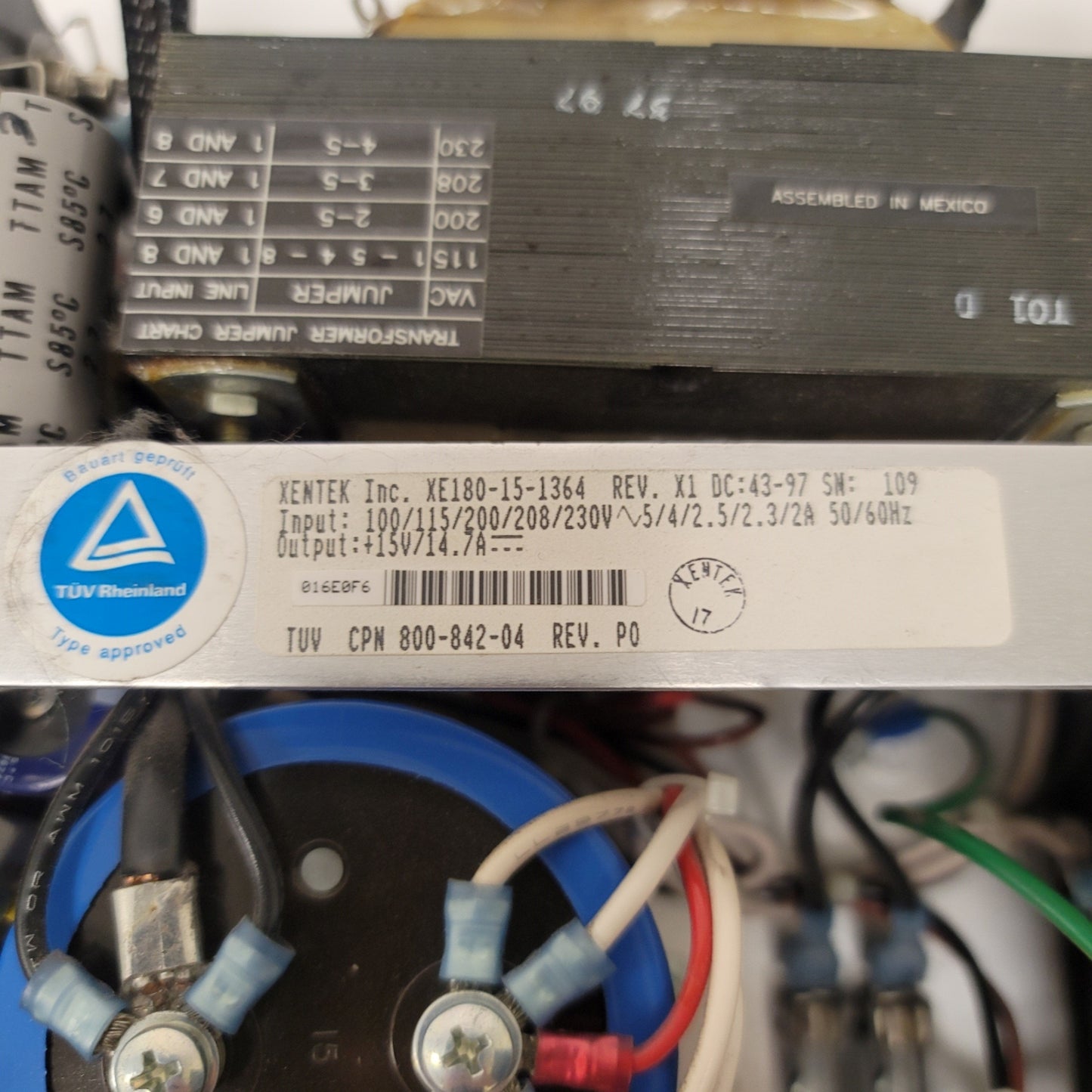 Used Xentek Inc XE180 Switching Mode Power Supply In 100-230VAC, Out 15VDC 14.7A