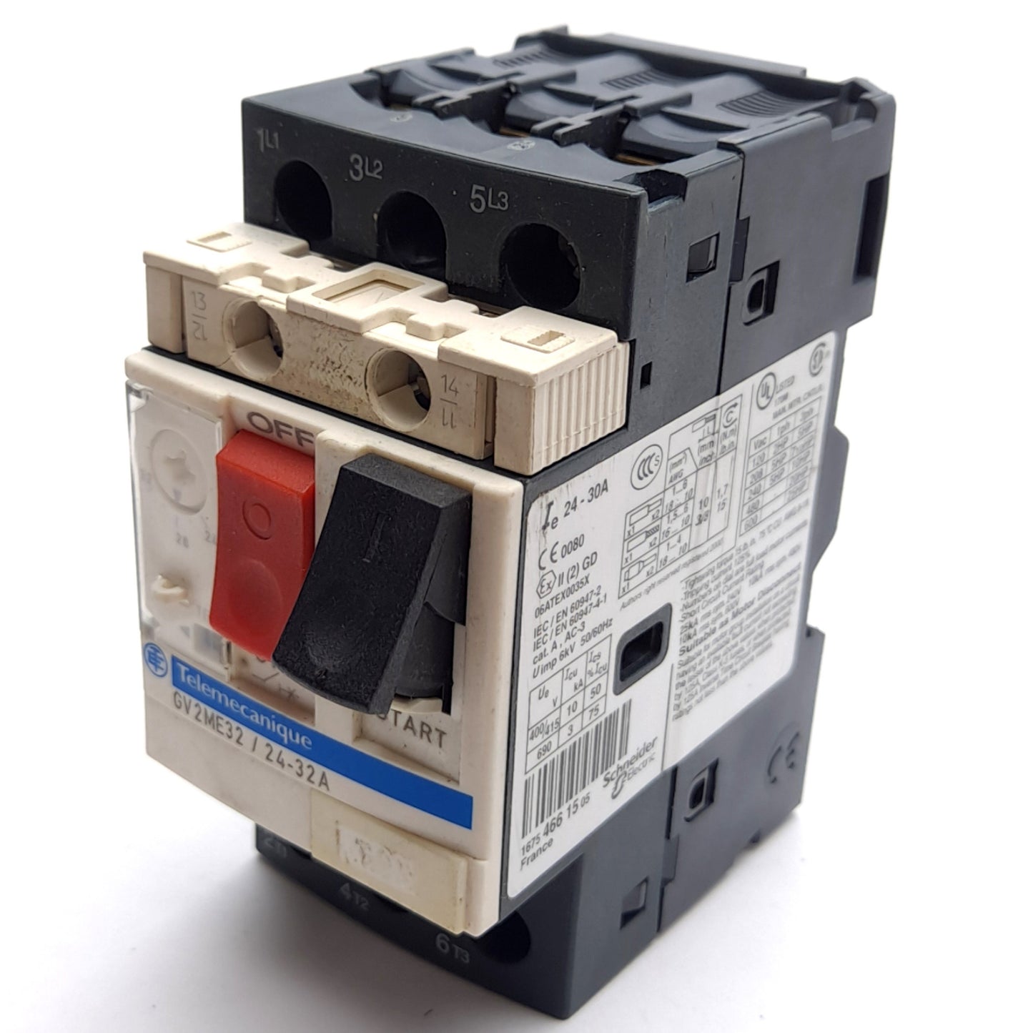 Used Telemecanique GV2ME32/24-32A Manual Motor Starter Circuit Breaker, 3-Pole