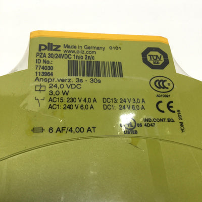 New Pilz PZA 30/24VDC 1/n/o 2n/c 774030 Safety Timer Relay, Delay-On, 3-30sec