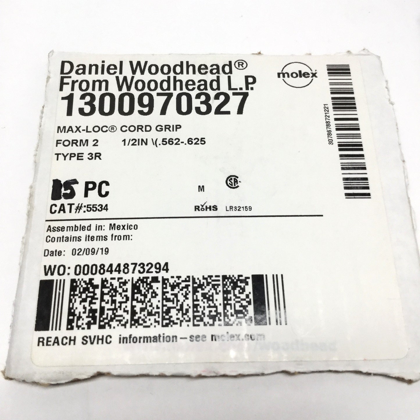 New – Open box Lot of 15 Woodhead 5534 MAX-LOC Cable Gland Cord Grip 1/2" NPT Ø0.562" to 0.625"