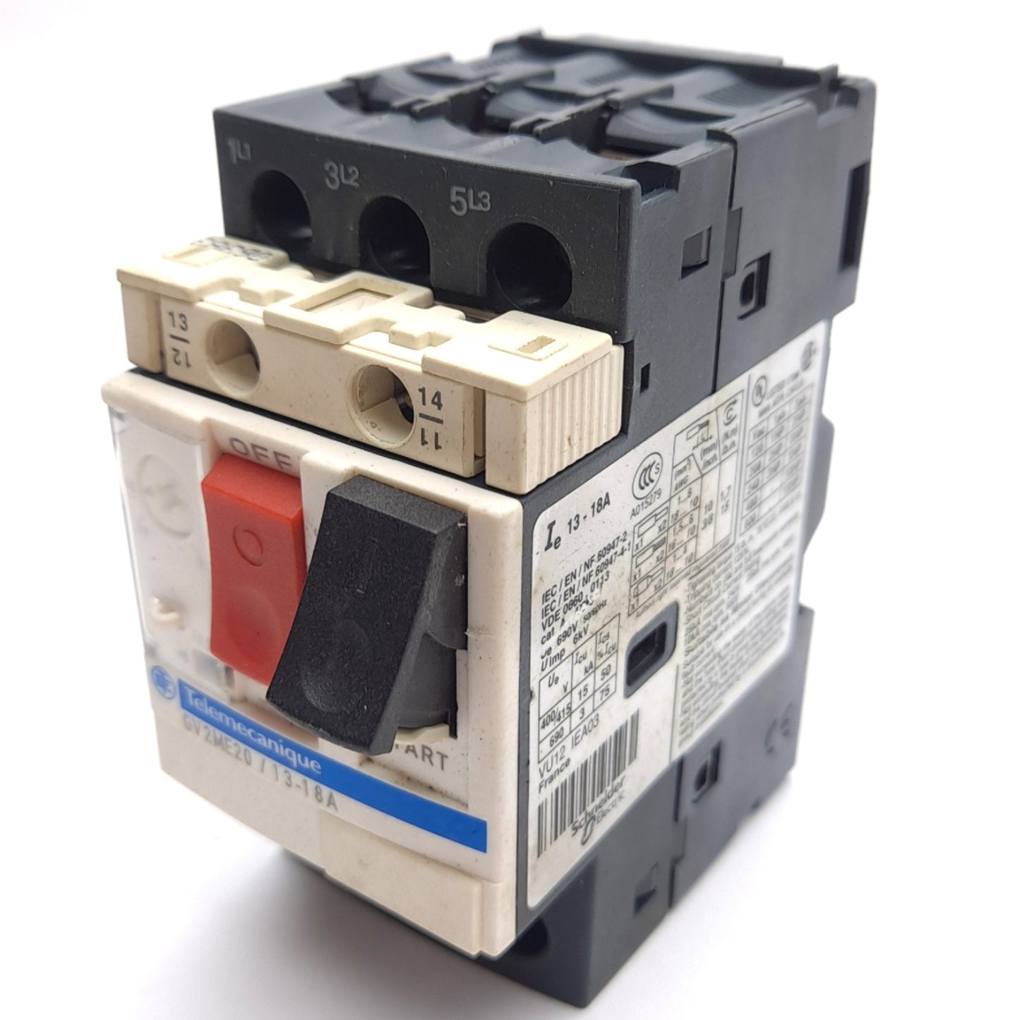 Used Telemecanique GV2ME20 Manual Motor Starter Circuit Breaker 3-Pole 690VAC 13-18A