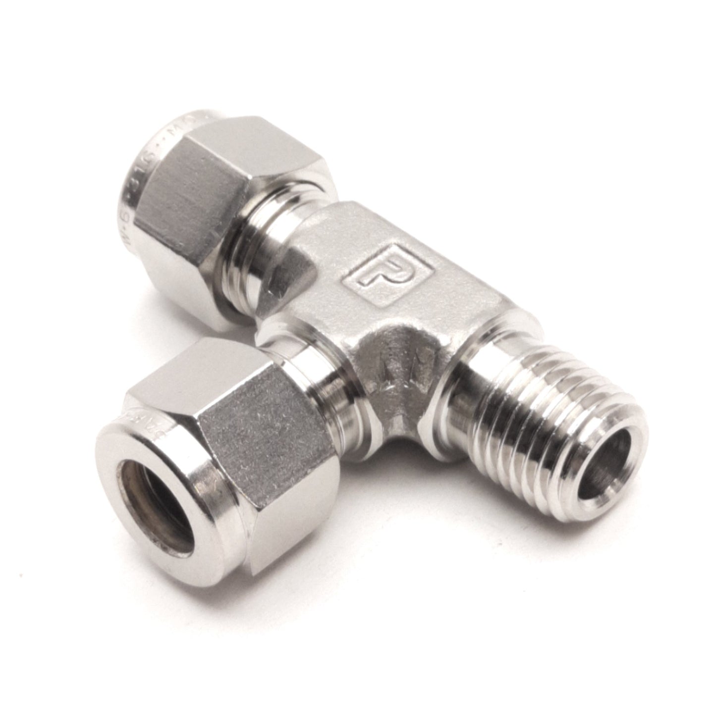 Used Parker M10MRT1/4N-316 Male Run Tee A-LOK Fitting, 1/4in NPT To 10mm OD Tube