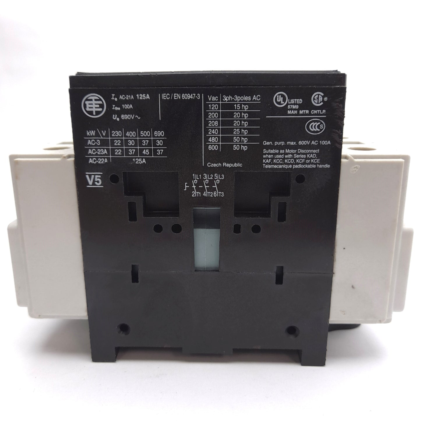 Used Telemecanique V5 Motor Disconnect Switch Body, 3-Pole, 3NO Contact, 690VAC 125A