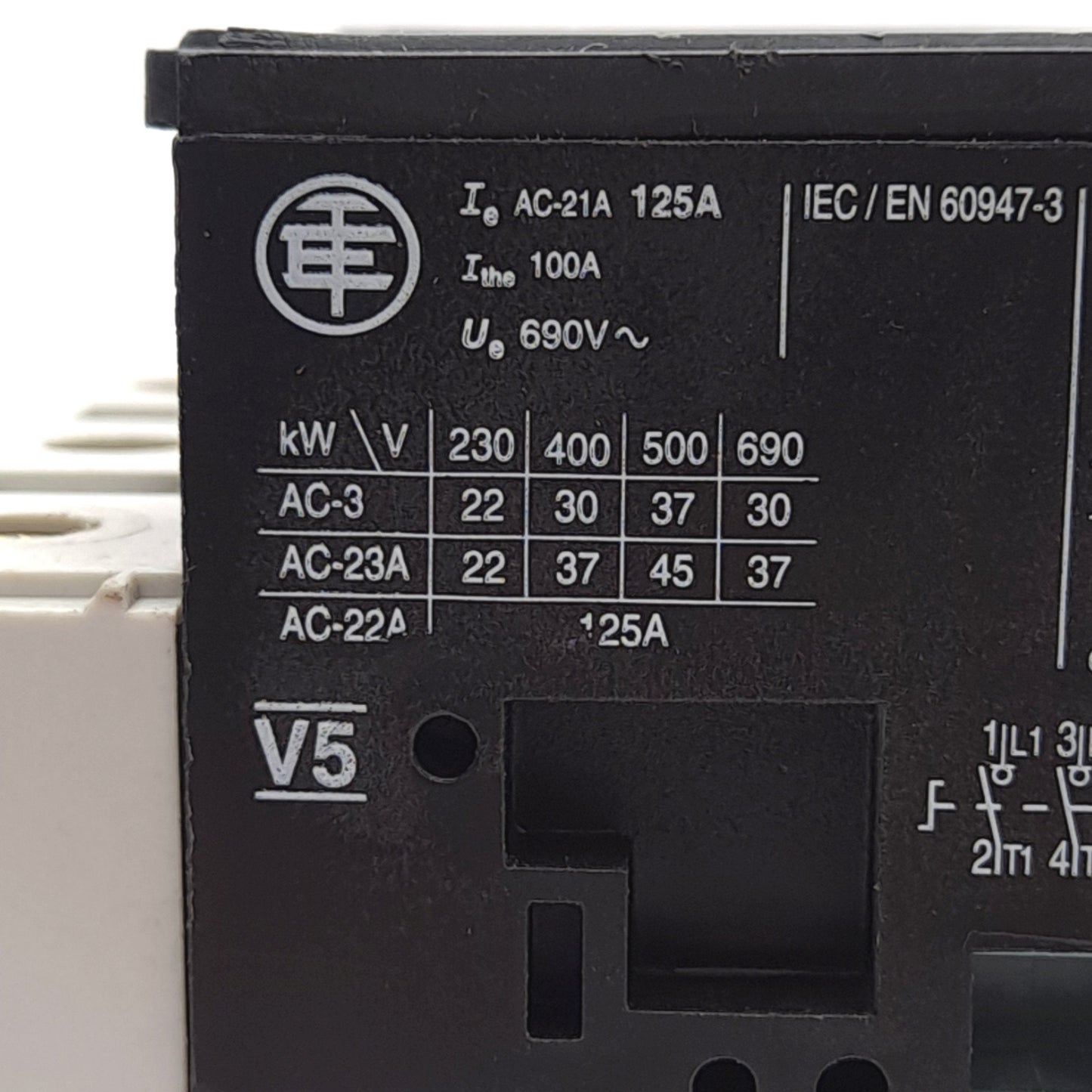 Used Telemecanique V5 Motor Disconnect Switch Body, 3-Pole, 3NO Contact, 690VAC 125A