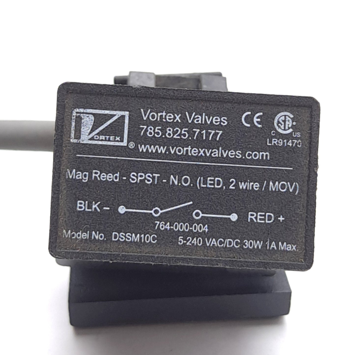 Used Vortex DSSM10C Magnetic Reed Switch, SPST N.O., 5-240VAC/DC 1A