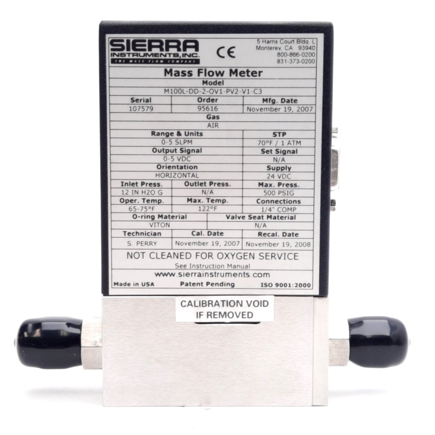 New – Open box Sierra M100L-DD-2-OV1-PV2-V1-C3 Mass Flow Meter, Air, 0-5SLPM, 500PSIG, 24VDC