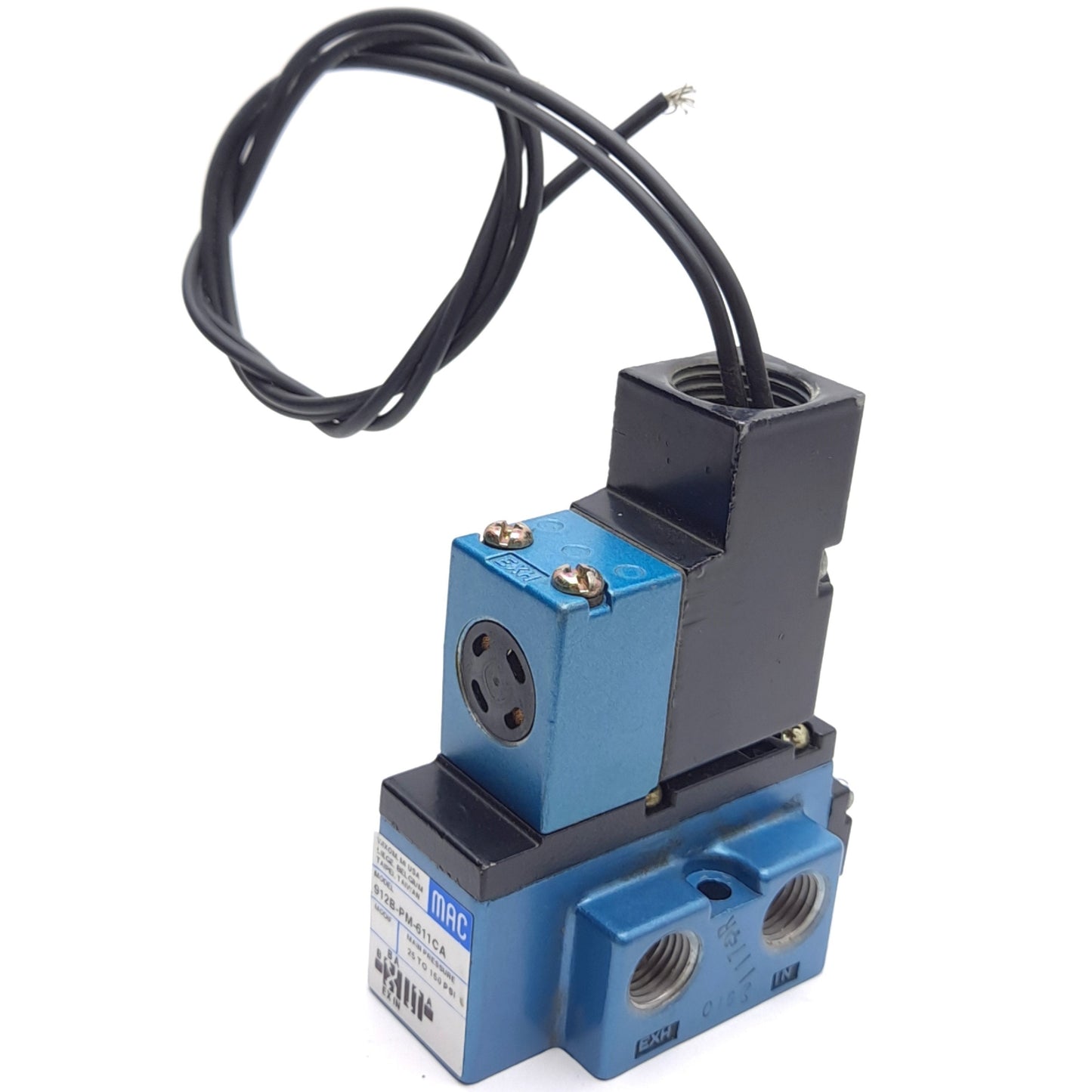 Used MAC 912B-PM-611CA Solenoid Valve, 4-Way, 25-150psi, W/ PME-611CAAA Pilot Valve