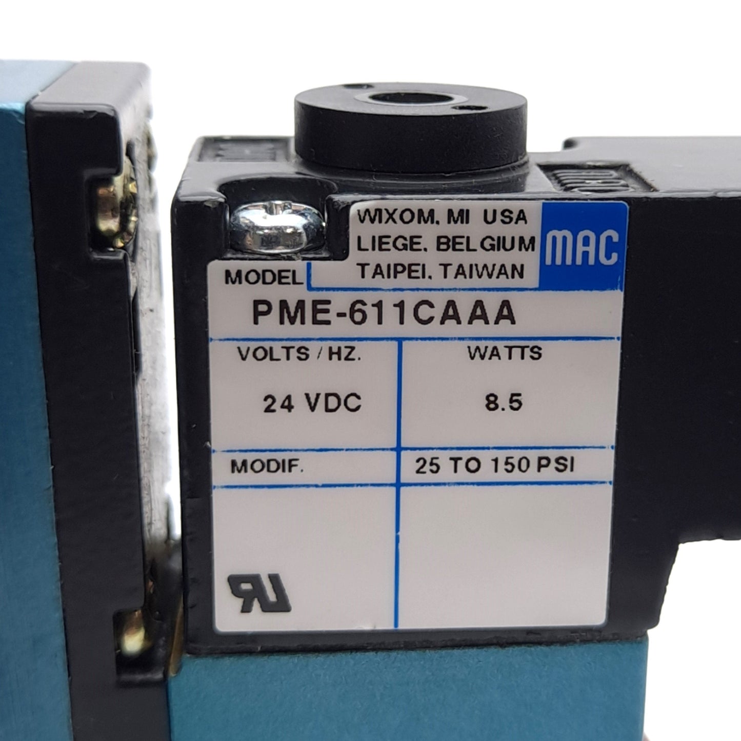Used MAC 912B-PM-611CA Solenoid Valve, 4-Way, 25-150psi, W/ PME-611CAAA Pilot Valve
