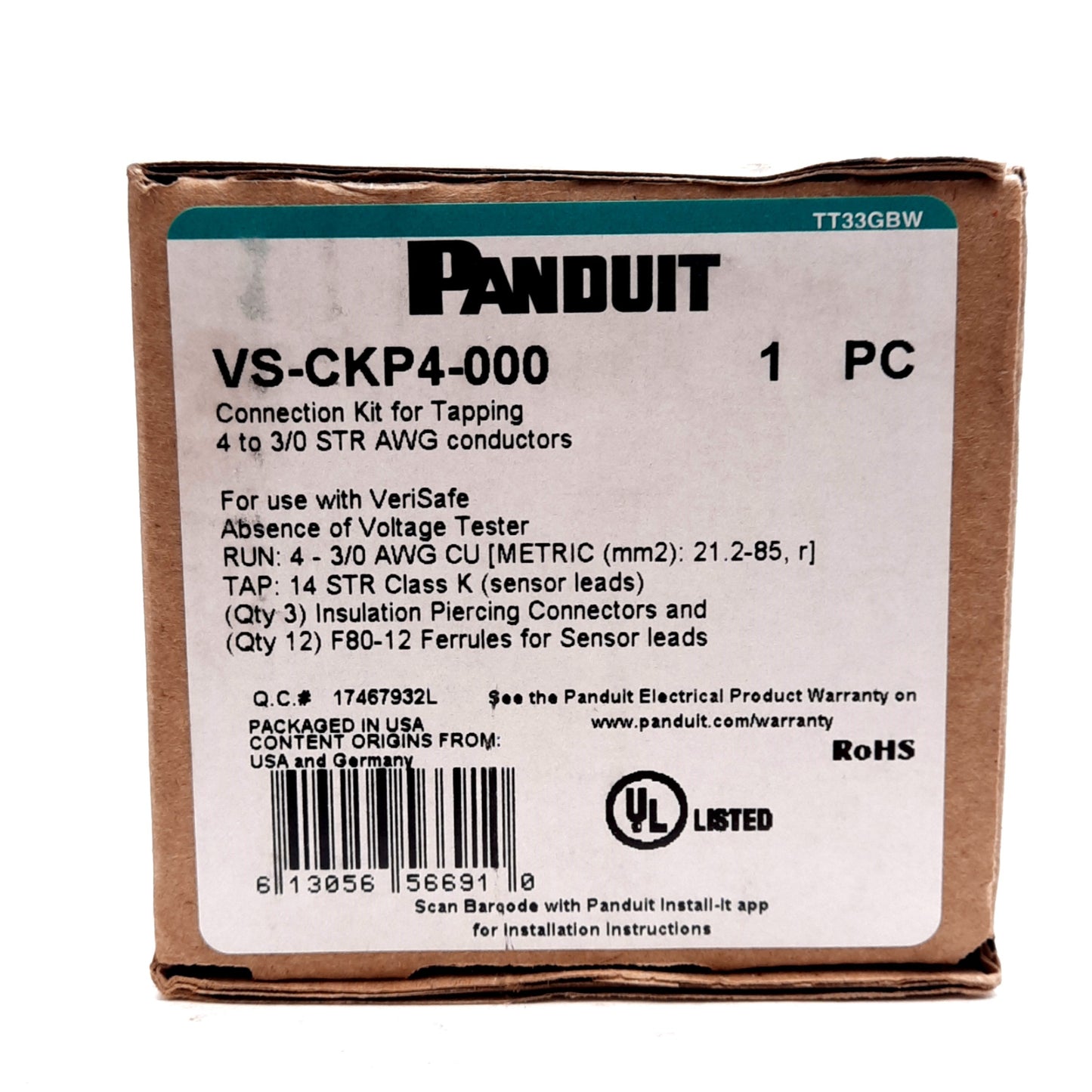 New Panduit VS-CKP14-6 Connection Kit For 14 to 6 AWG Conductors For Verisafe AVT