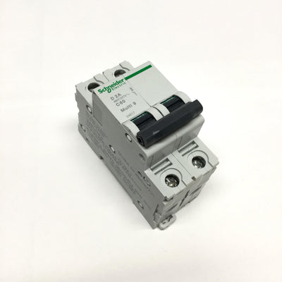 New – Open box Schneider 24517 MULTI 9 C60 Circuit Breaker, 2-Pole, 2A D-Curve, 440VAC