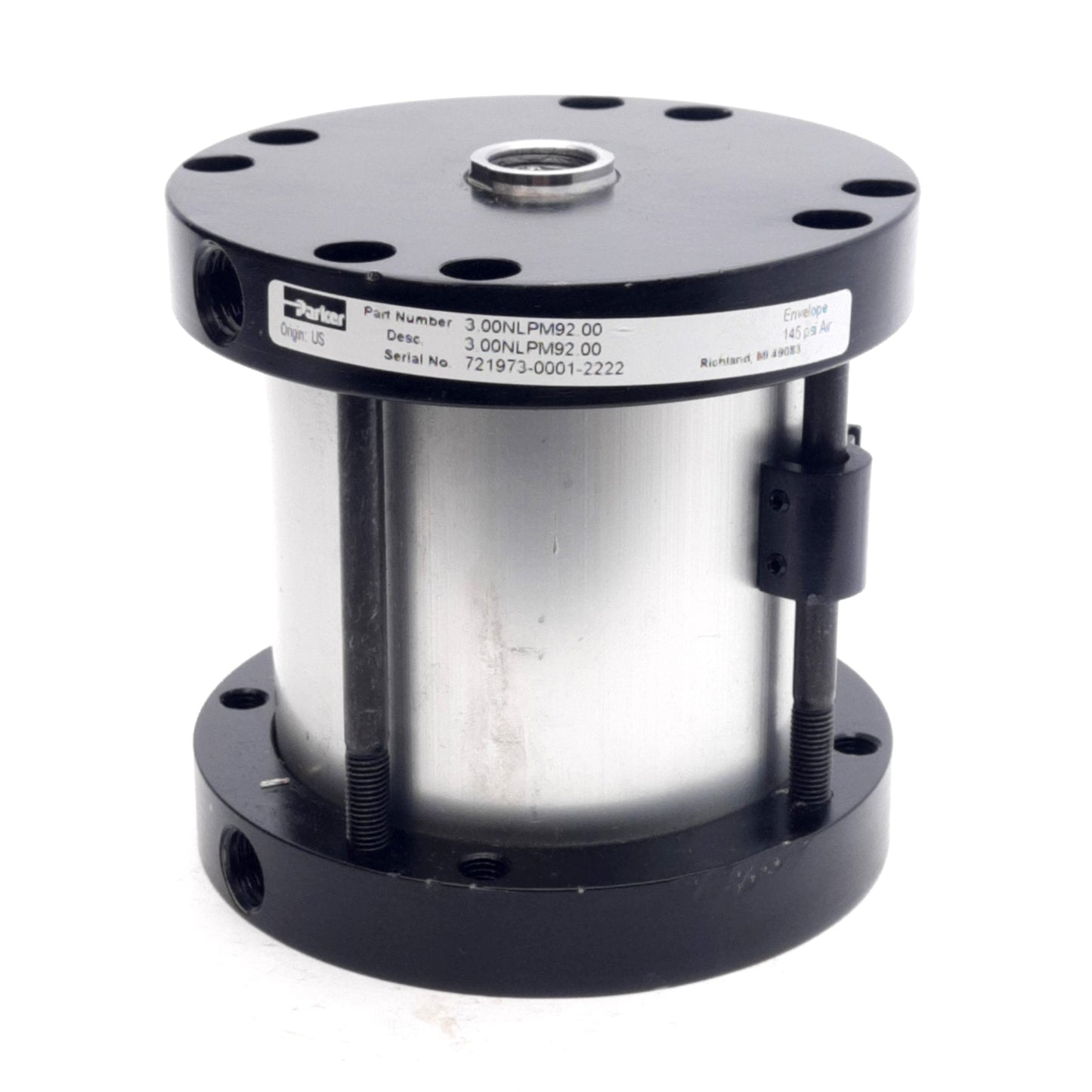 Used Parker 3.00NLPM92.00 Pneumatic Cylinder ø3in Bore, 2in Stroke, 145PSI, 1/4in NPT