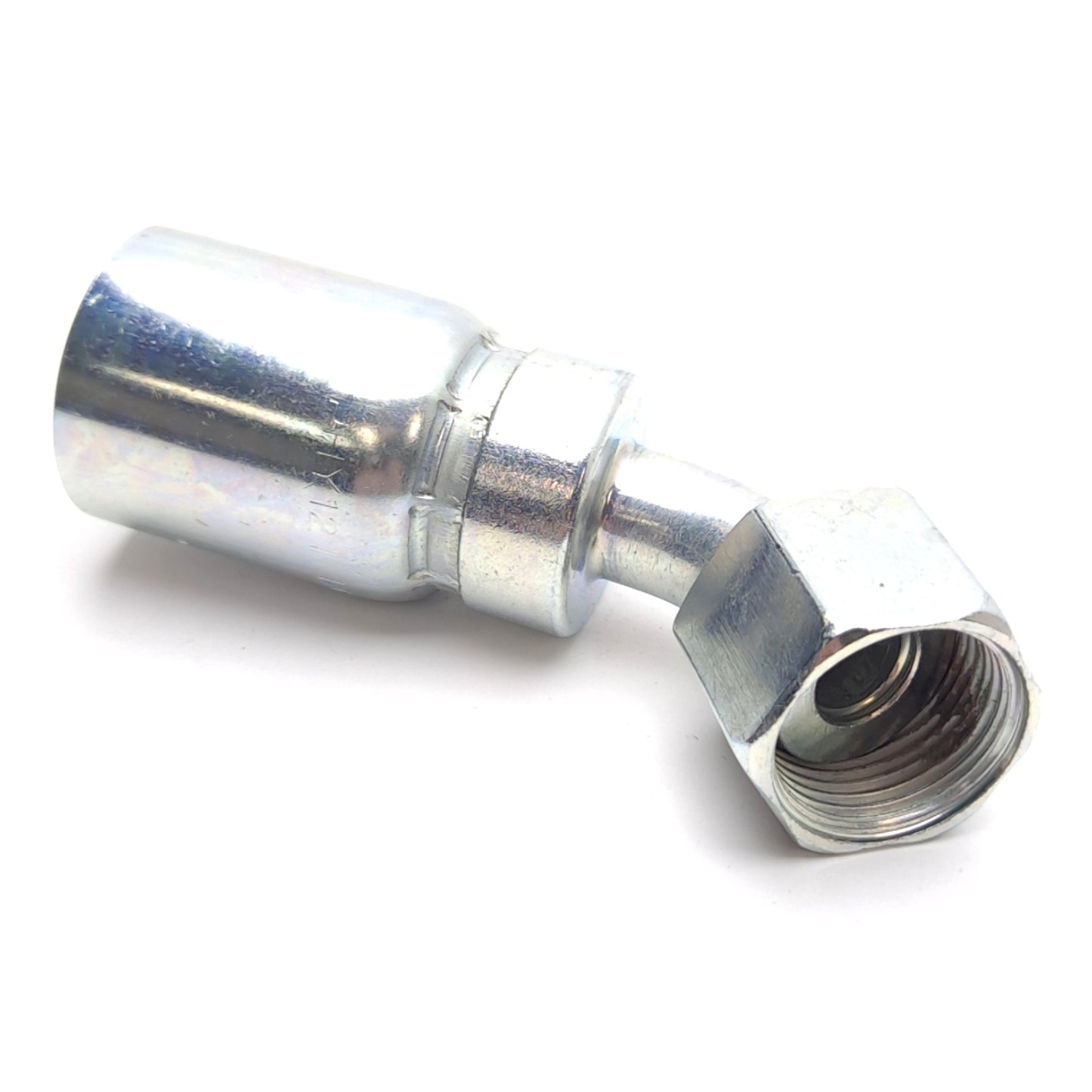 New – Open box Parker 1J7HY-10-12 Crimp Style Hydraulic Hose Fitting, 45° Elbow, ø3/4in Hose ID