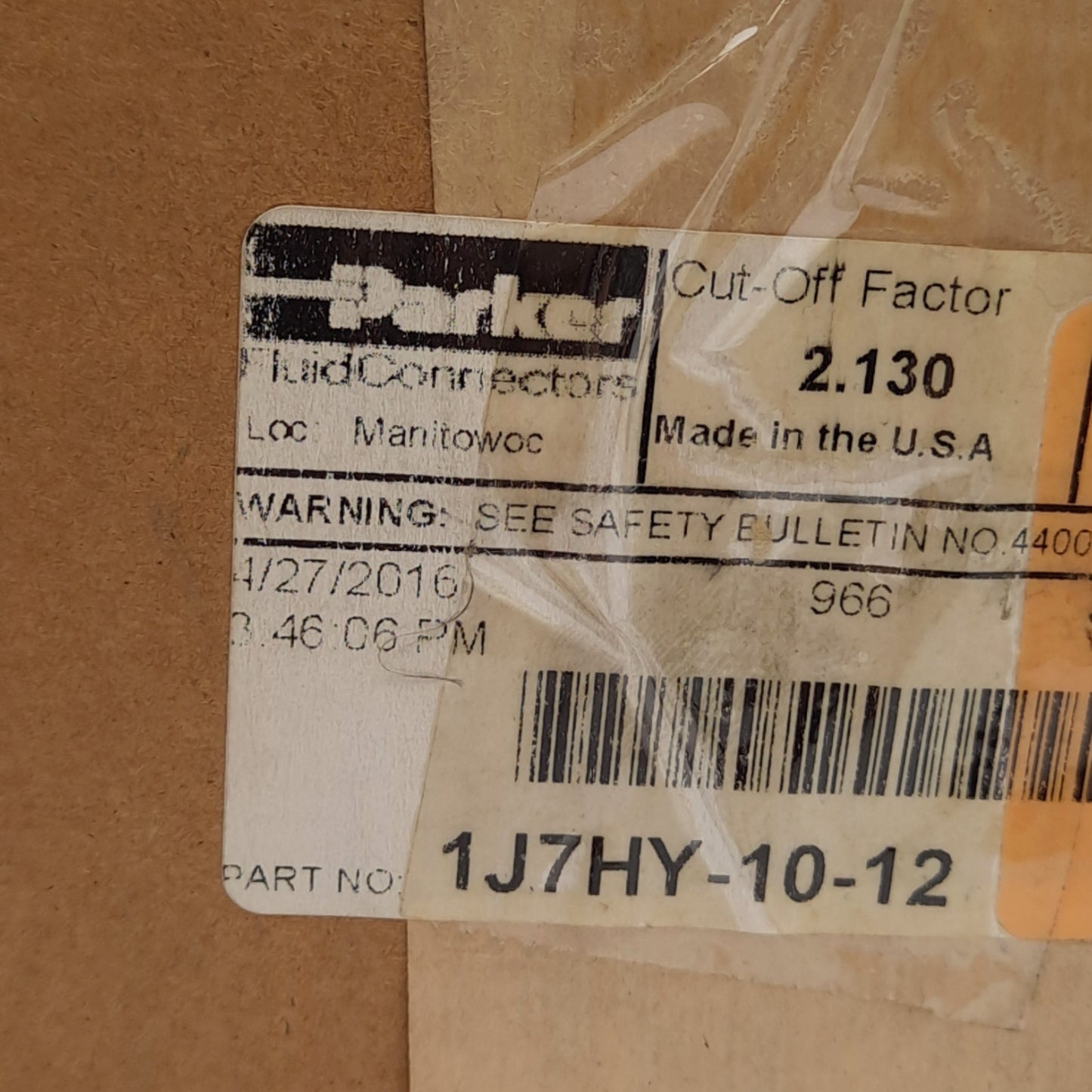 New – Open box Parker 1J7HY-10-12 Crimp Style Hydraulic Hose Fitting, 45° Elbow, ø3/4in Hose ID