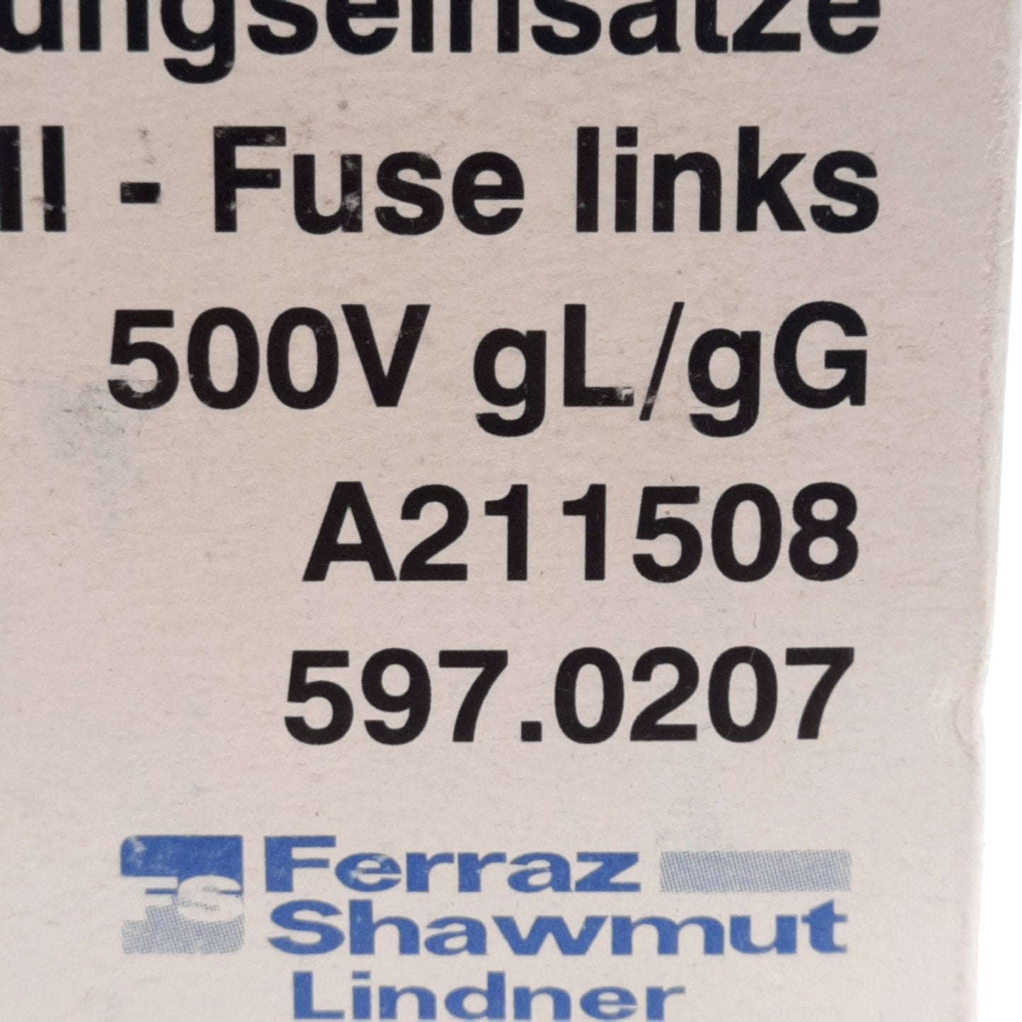 New Lot of 5 Ferraz Shawmut 597.0207 Cartridge Fuse Link, Class gL/gG, 20A 500V