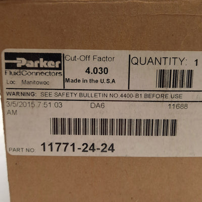 New – Open box Parker 11771-24-24 Crimp Style Hydraulic Hose Fitting, 45° Elbow, ø1.5in Hose ID