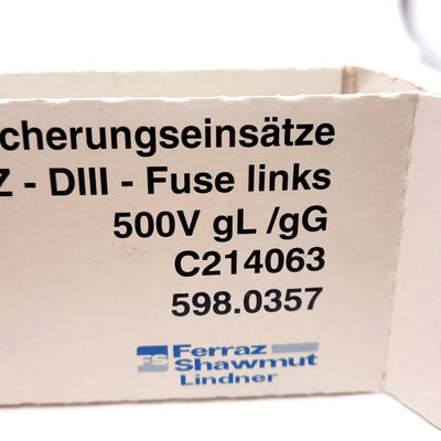 New Lot of 5 Ferraz Shawmut 598.0357 Cartridge Fuse Link, Class gL/gG, 35A 500V