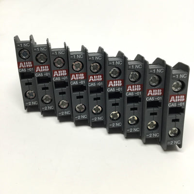 New – Open box Lot of 9 ABB CA5-01 Auxiliary Contact Blocks Normally Closed 600VAC, 6A