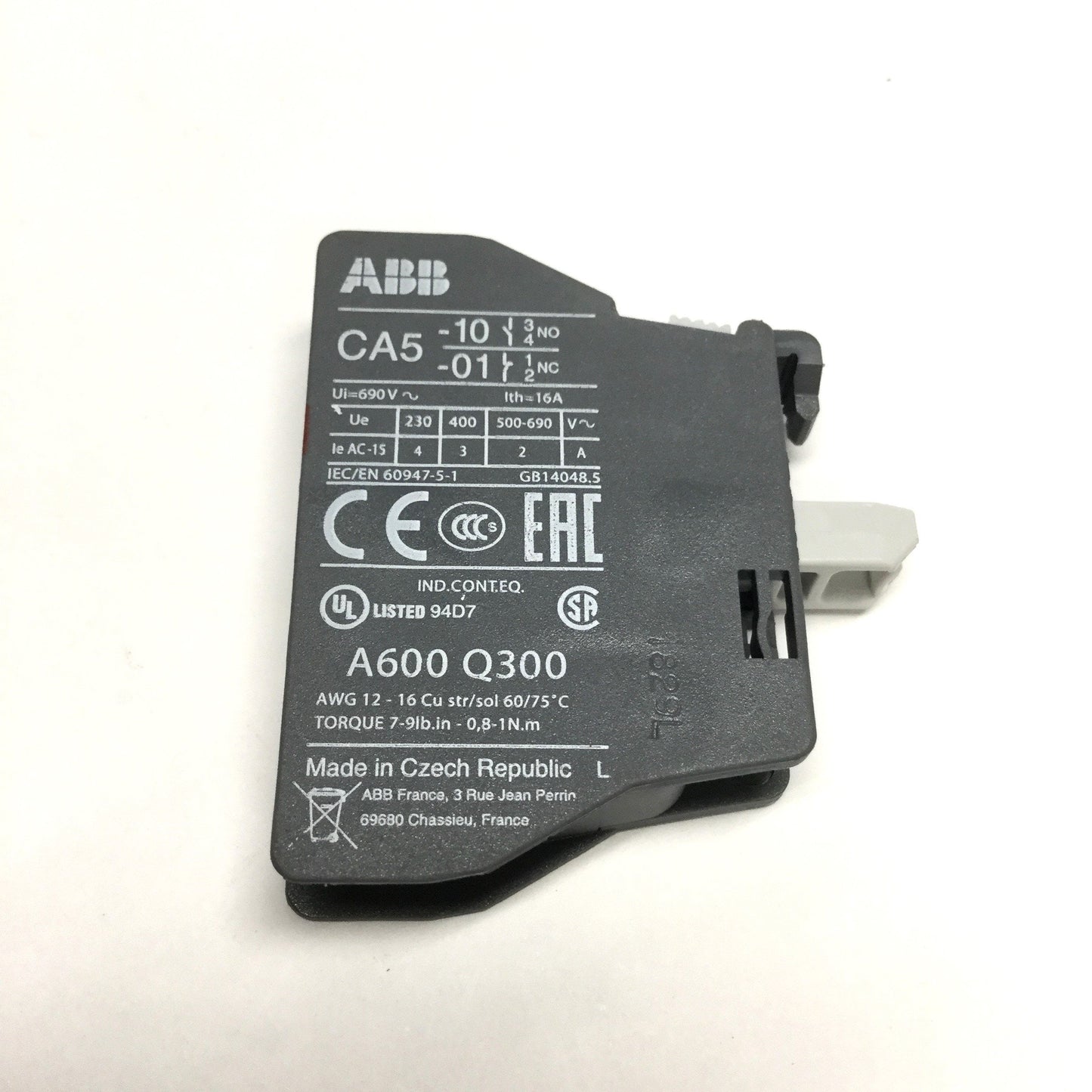 New – Open box Lot of 9 ABB CA5-01 Auxiliary Contact Blocks Normally Closed 600VAC, 6A