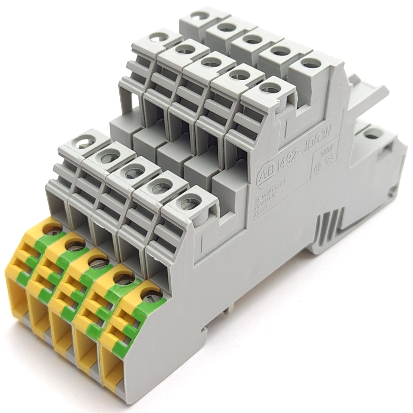 New – Open box Lot of 5 Allen Bradley 1492-JDG3N Terminal Block 3-Level 2-Feed Through 1-Ground