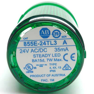 New Allen Bradley 855E-24TL3 LED Stack Light Module, Green, ø50mm, 24VAC/DC
