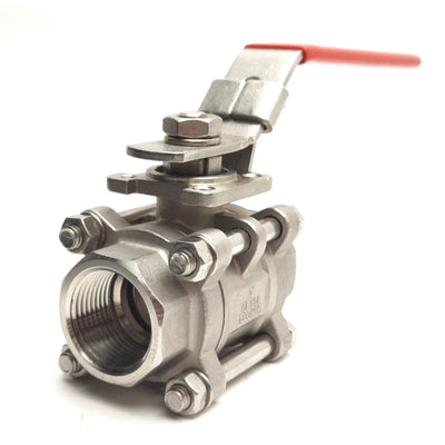 Used Dwyer 3-Piece Stainless Steel Manual Ball Valve, CF8M, 1000WOG, 1in NPT