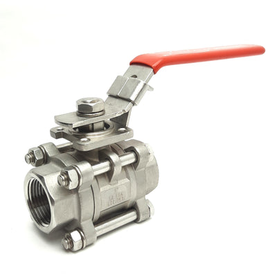 Used Dwyer 3-Piece Stainless Steel Manual Ball Valve, CF8M, 1000WOG, 1in NPT