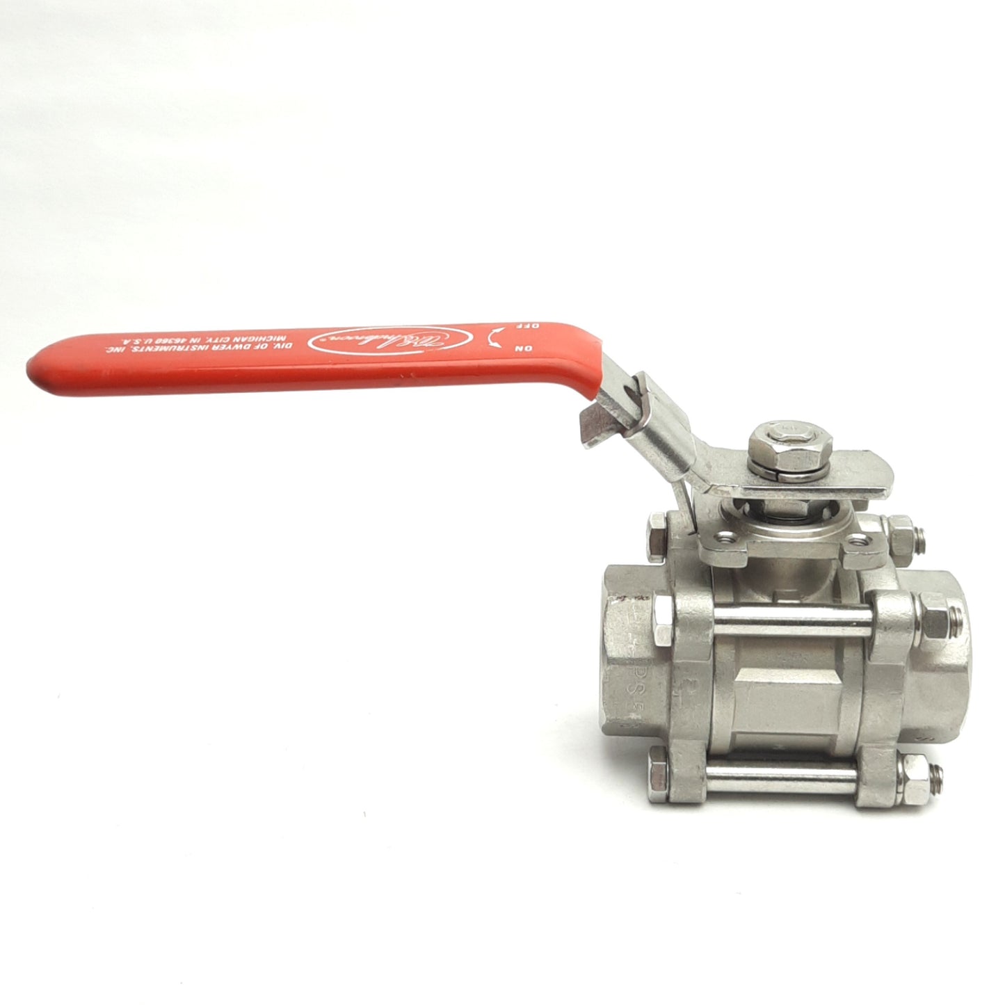 Used Dwyer 3-Piece Stainless Steel Manual Ball Valve, CF8M, 1000WOG, 1in NPT