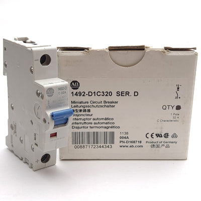 New Allen Bradley 1492-D1C320 Mini Circuit Breaker, 1-Pole, C-Curve, 250VDC 32A
