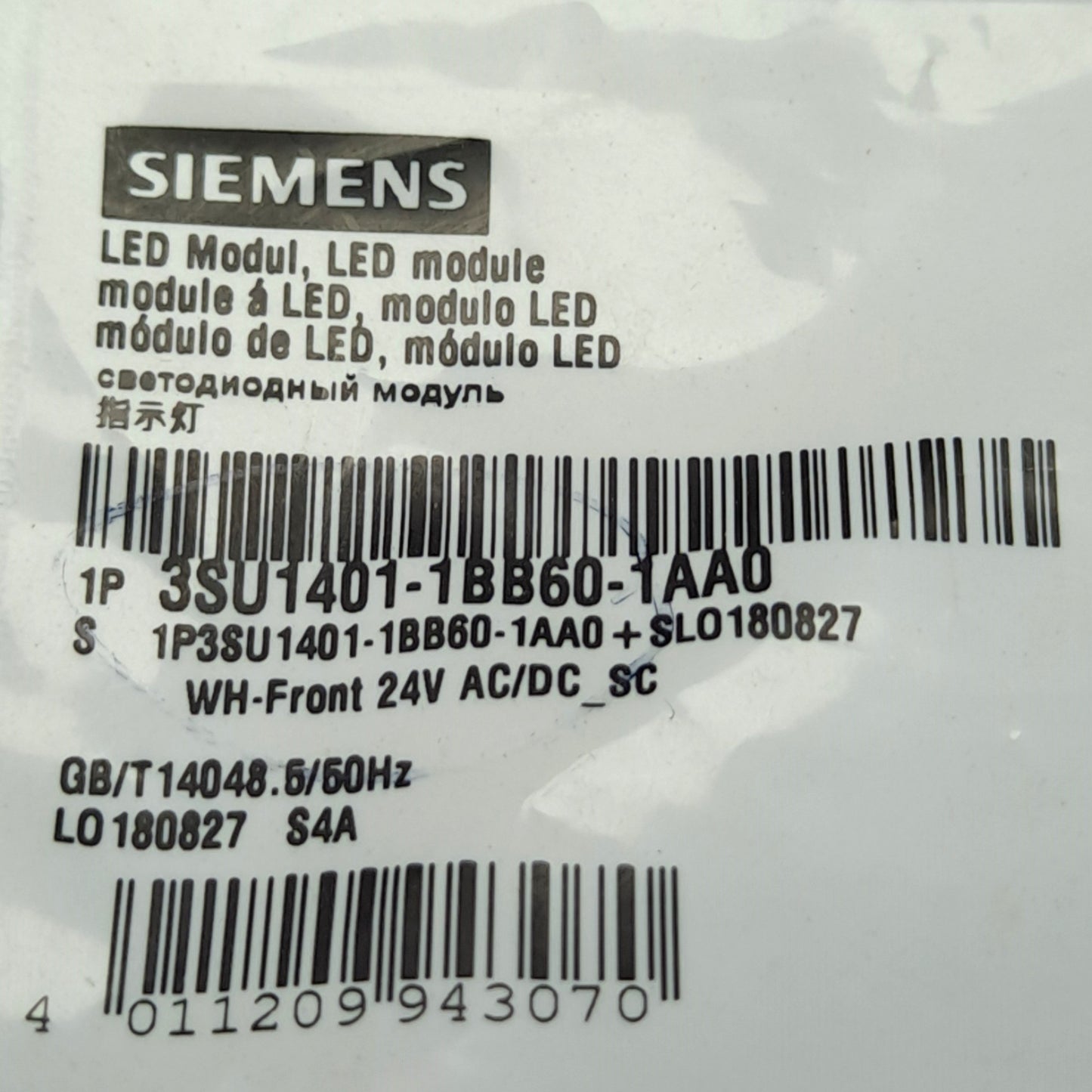 New Siemens 3SU1401-1BB60-1AA0 LED Module, White, Screw Terminal, 24VAC/DC