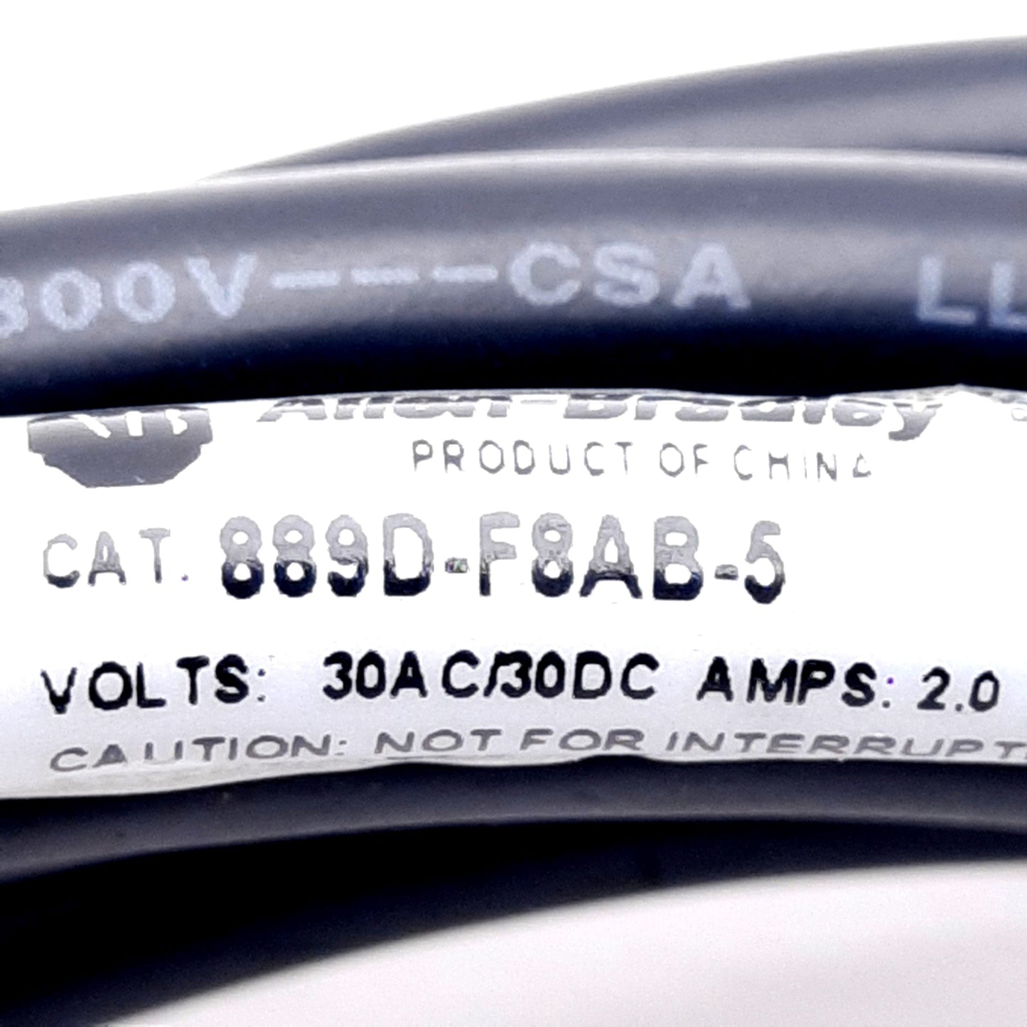 Used Allen Bradley 889D-F8AB-5 Micro Cable, 8-Pole, 30VAC/DC 2A, M12 8-Pin, 3m Long