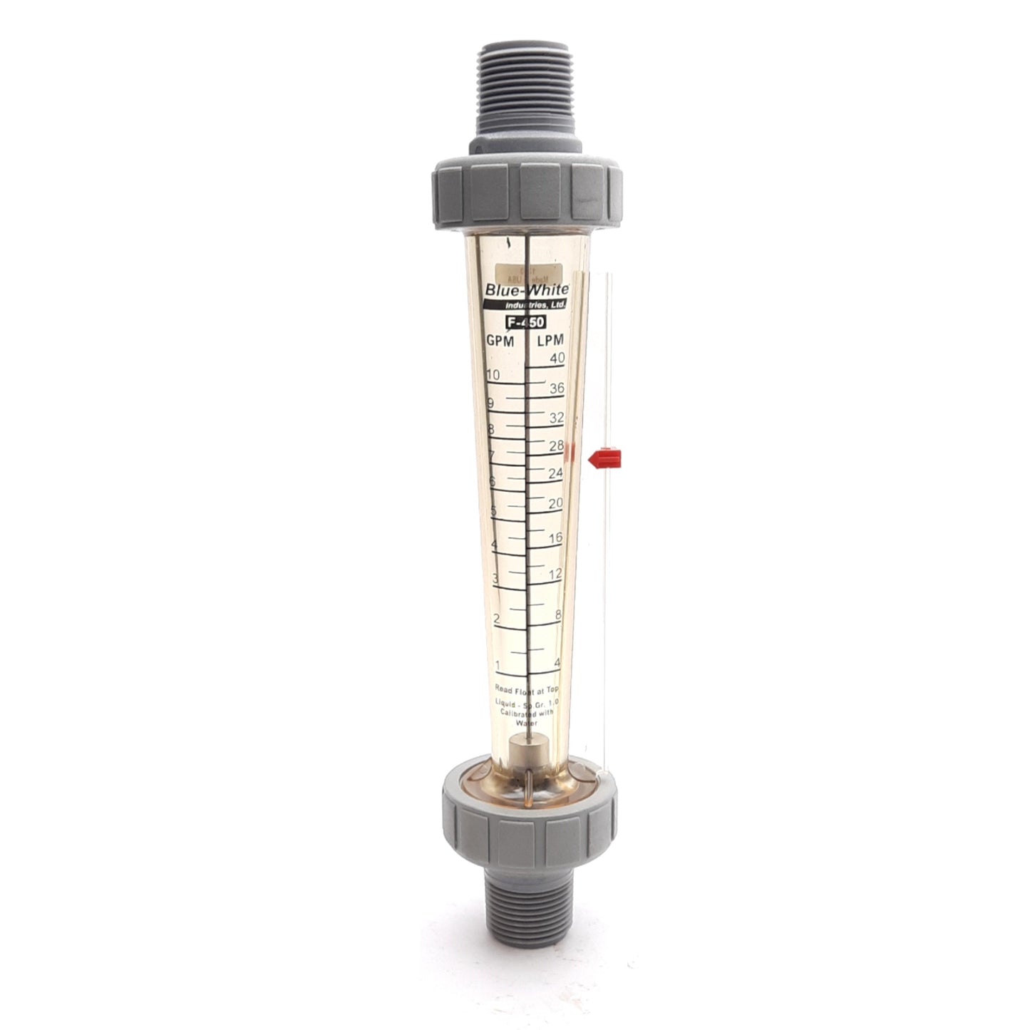 New – Open box Blue-White F-45750L-12 Flow Meter, 0.1-10 GPM, 175PSI, 212°F Max, 3/4in NPT