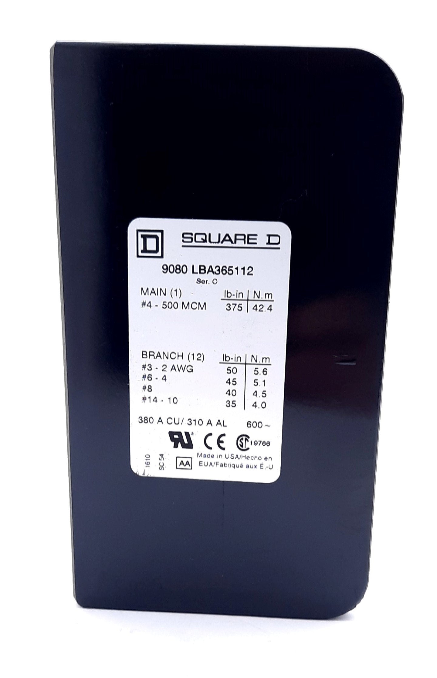 New Square D LBA365112 Power Distribution Block 600VAC/DC 310A 3 Pole 65kA