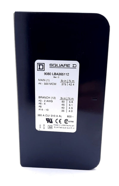 New Square D LBA365112 Power Distribution Block 600VAC/DC 310A 3 Pole 65kA