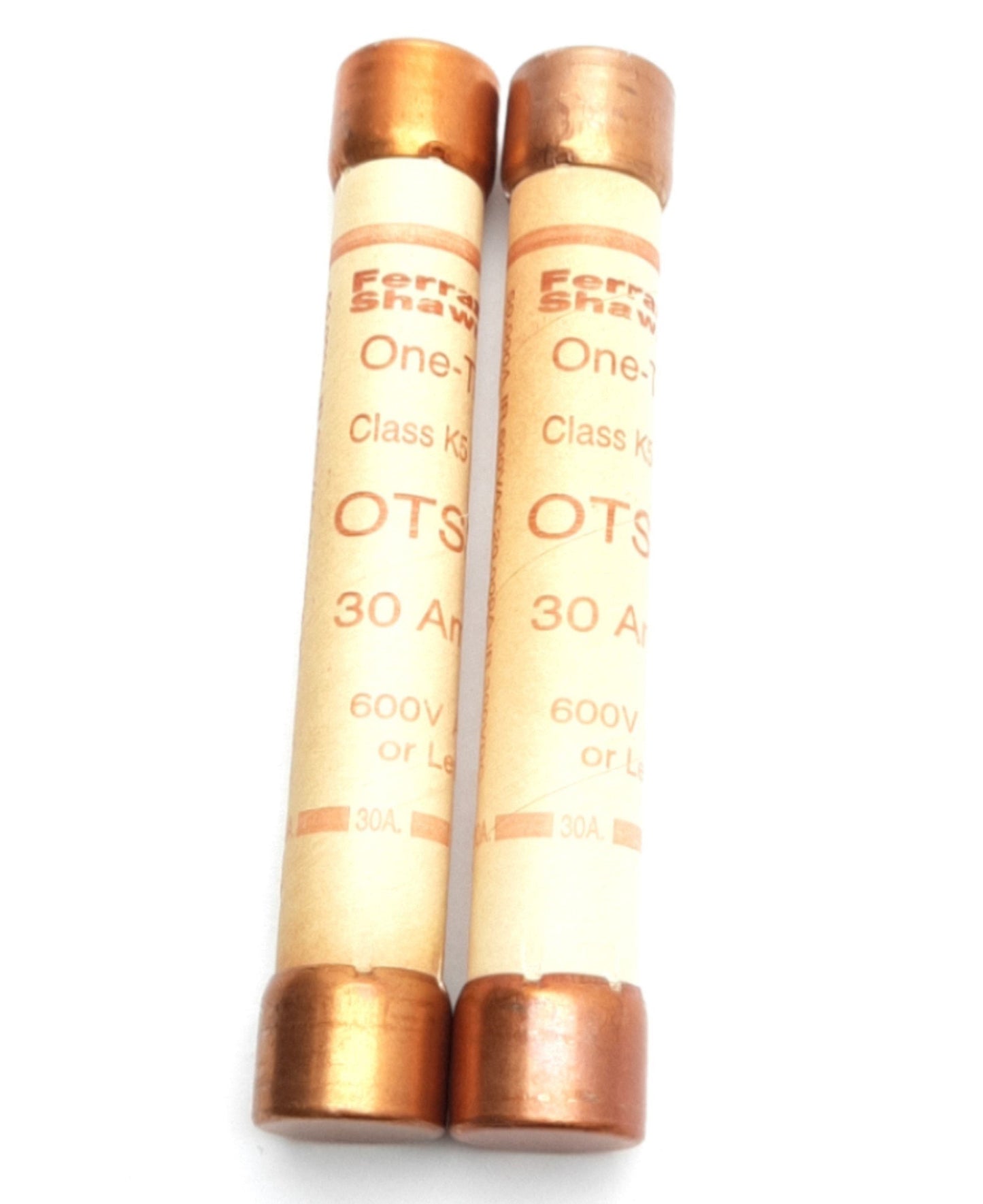 New – Open box Lot of 2 Ferraz Shawmut OTS30 One-Time Class K5 Fuse, 30 Amp 600V AC