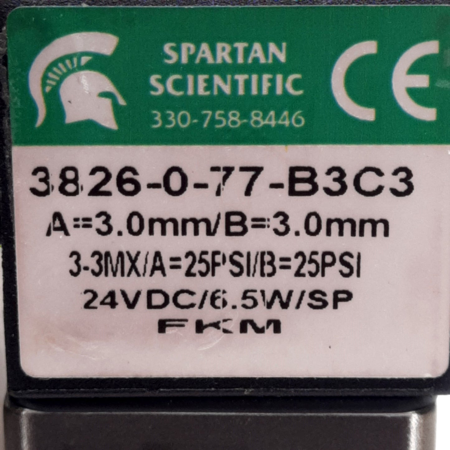 Used Spartan Scientific 3826-0-77-B3C3 Inert Gas Mixing Solenoids, 25PSI, 24VDC Coils