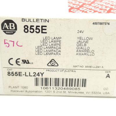 New Allen Bradley 855-LL24Y Stack Light LED Bulb For 50mm Indicators, Yellow, 24V