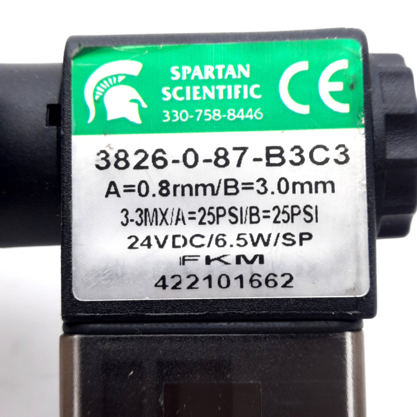 Used Spartan Scientific 3826-0-87-B3C3 Inert Gas Mixing Solenoids, 25PSI, 24VDC Coils