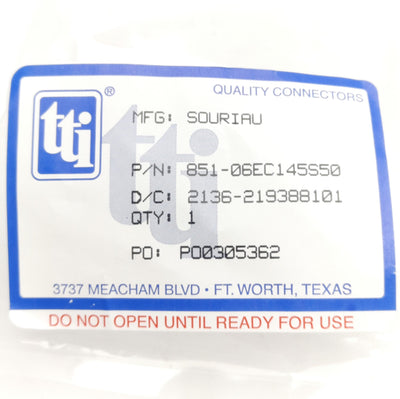 New TTI Souriau 851-06EC145S50 Circular MIL Spec Connector, 14-05 5-Pos Female, 13A