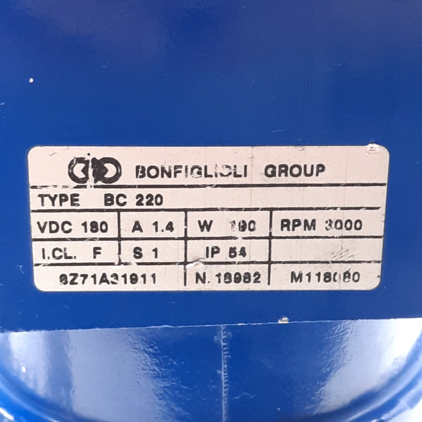 Used Bonfiglioli BC 220 Motor & VF44 Worm Gear Speed Reducer 60:1, ø18mm Bore, 180VDC