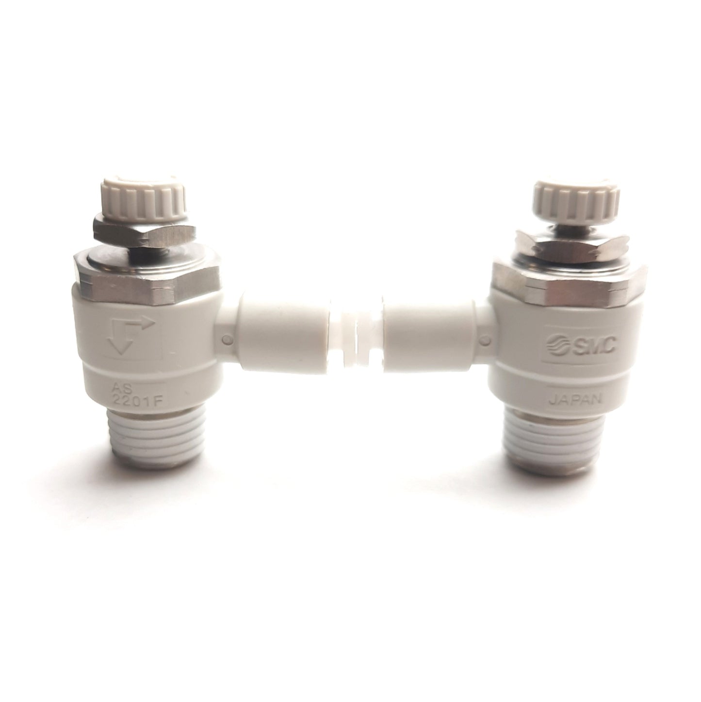 New – Open box Lot of 2 SMC AS2201FG-02-04S Flow Control Elbow Fitting, R1/4, ø4mm P2C