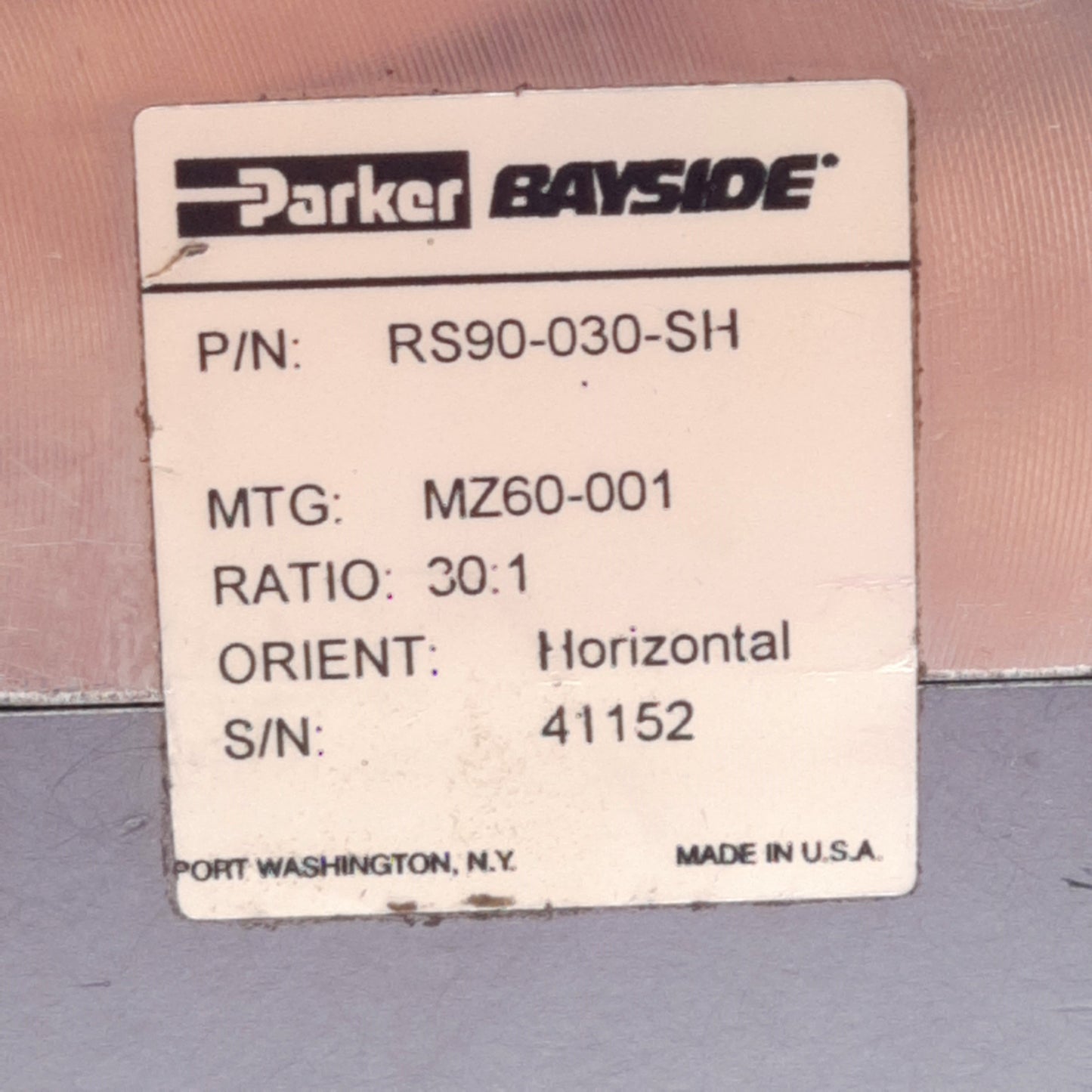 Used Parker RS90-030-SH Right Angle Planetary Gearhead, 30:1, ø22mm Shaft, ø14mm Bore