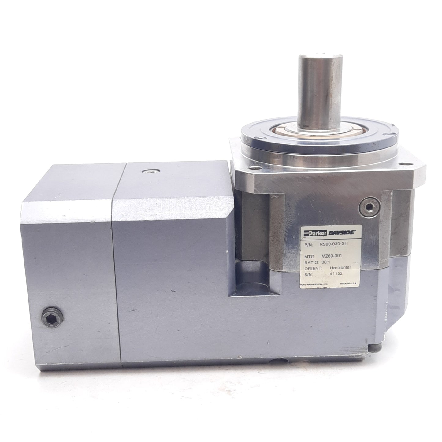 Used Parker RS90-030-SH Right Angle Planetary Gearhead, 30:1, ø22mm Shaft, ø14mm Bore