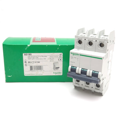 New – Open box Schneider Electric 60195 Mini Circuit Breaker, 3-Pole, D-Curve, 240VAC 15A
