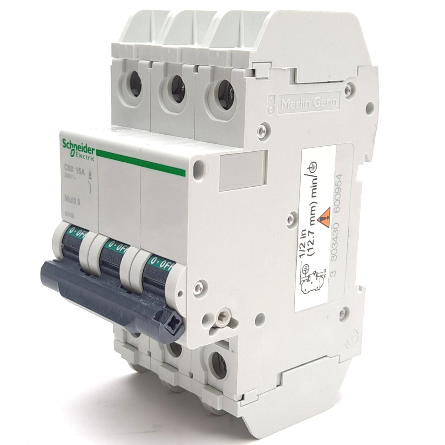 New – Open box Schneider Electric 60195 Mini Circuit Breaker, 3-Pole, D-Curve, 240VAC 15A