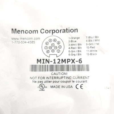 New Mencom MIN-12MPX-6 Cordset MIN Size 3 12-Pin Male To Flying Leads , 6ft