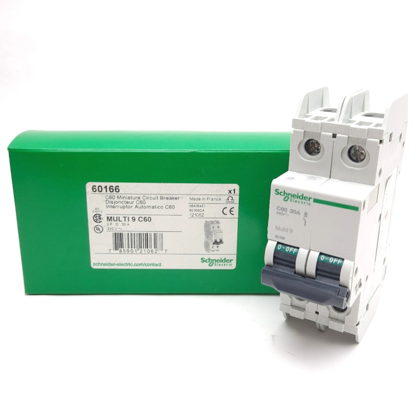 New Schneider Electric 60166 Mini Circuit Breaker, 2-Pole, D-Curve, 240VAC 30A