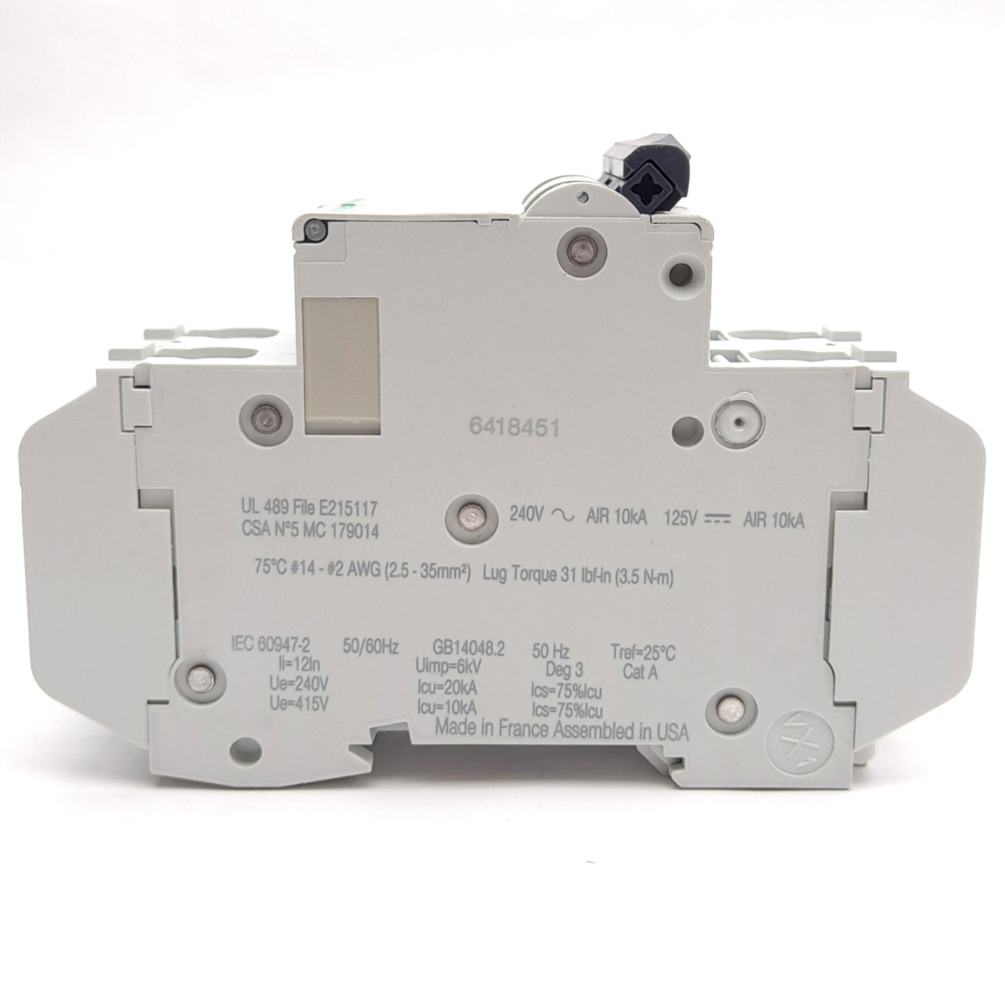 New Schneider Electric 60166 Mini Circuit Breaker, 2-Pole, D-Curve, 240VAC 30A