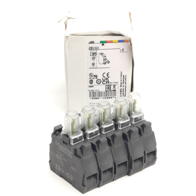 New – Open box Lot of 5 Schneider Electric ZBV-G3 Pushbutton LED Module, 120VAC, 22mm, Green